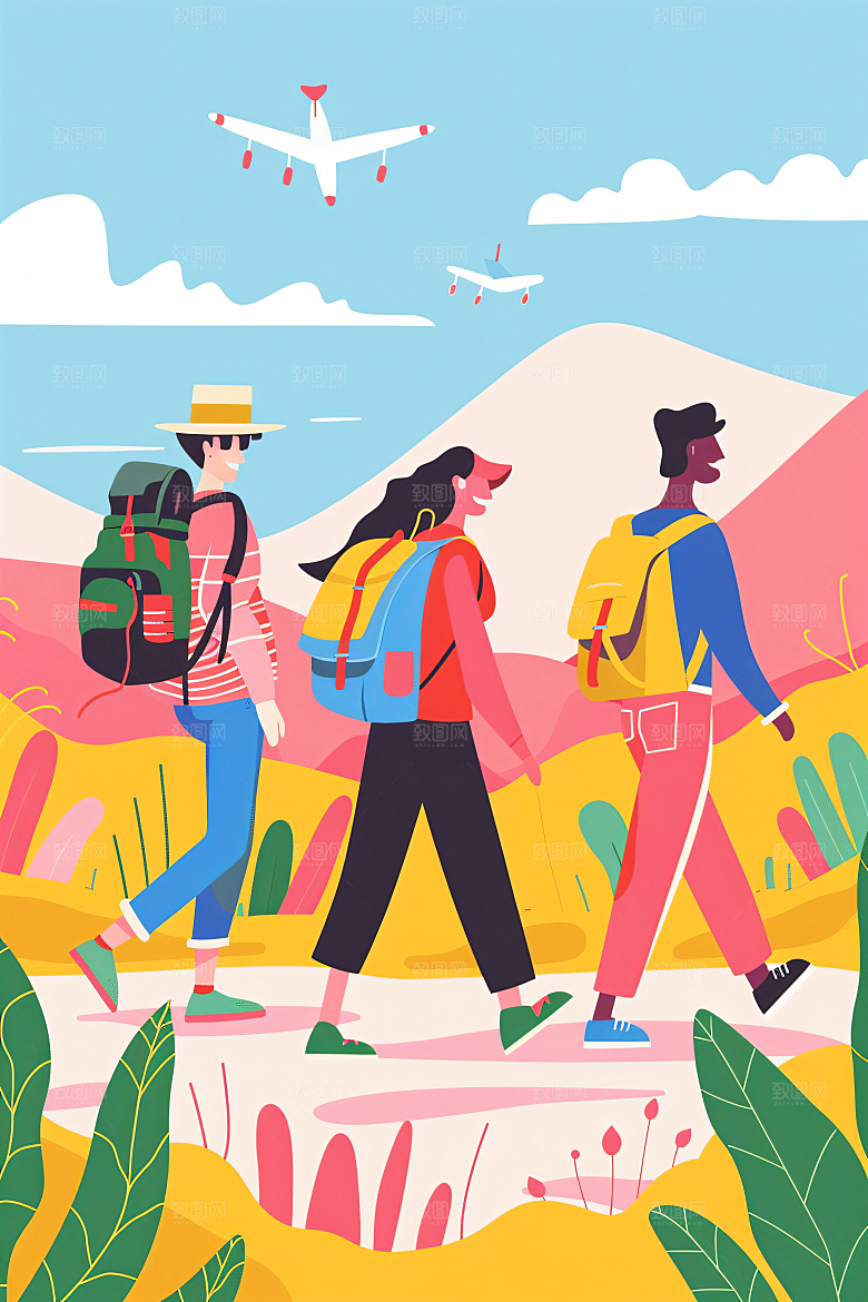 扁平风旅游休闲清新插画