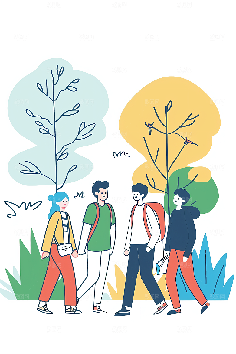 扁平风旅游徒步自由行插画