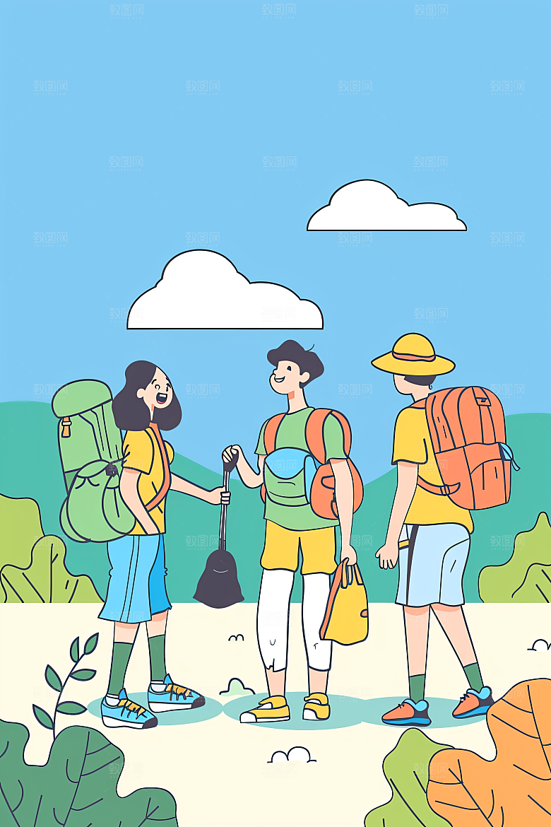 扁平风旅游手绘简约插画