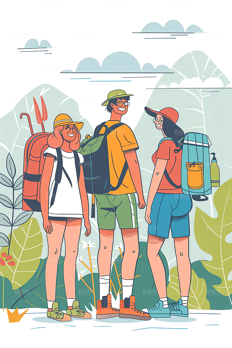 扁平风旅游户外休闲插画