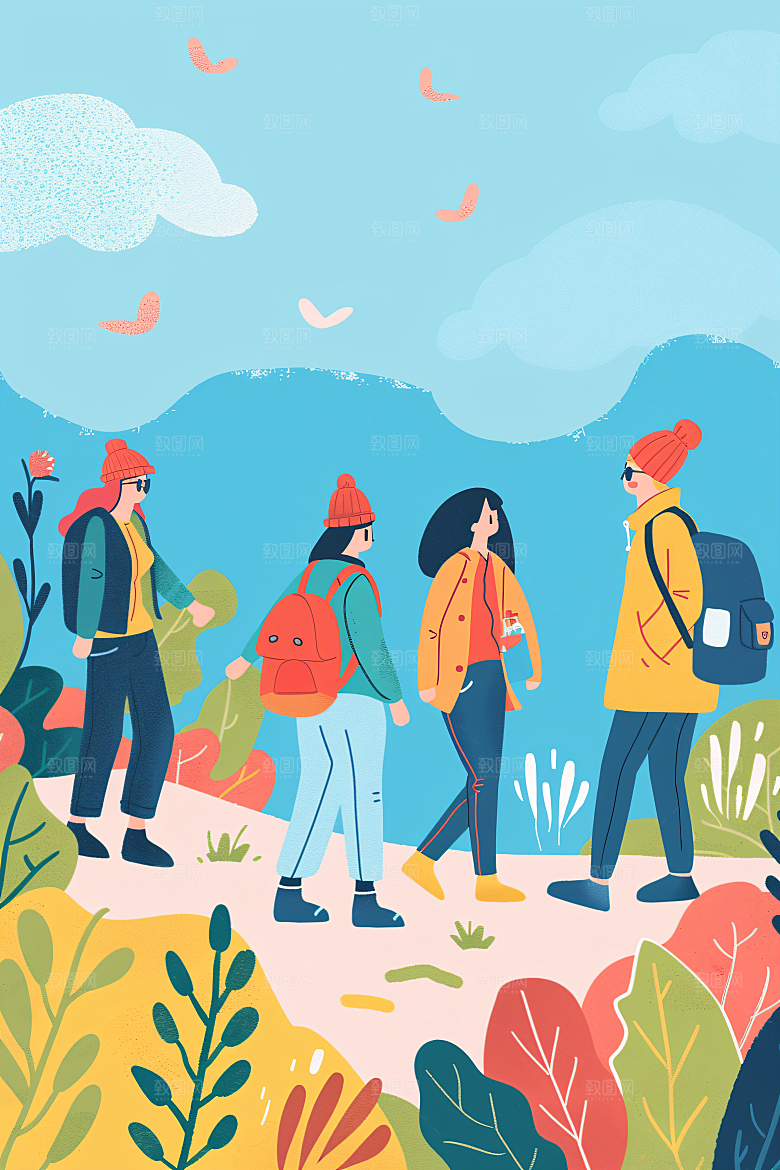扁平风旅游休闲氛围感插画