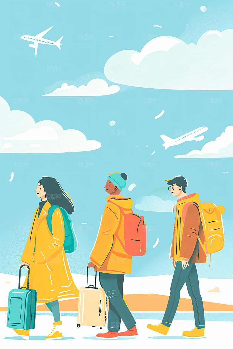 扁平风旅游氛围感自然插画