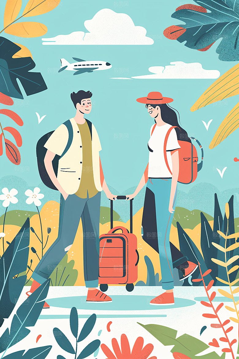 扁平风旅游旅行踏青插画