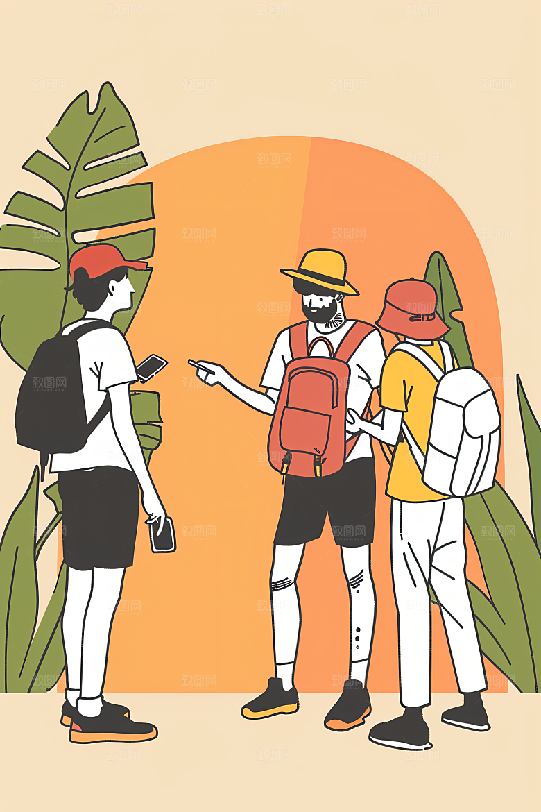 扁平风旅游山野露营插画