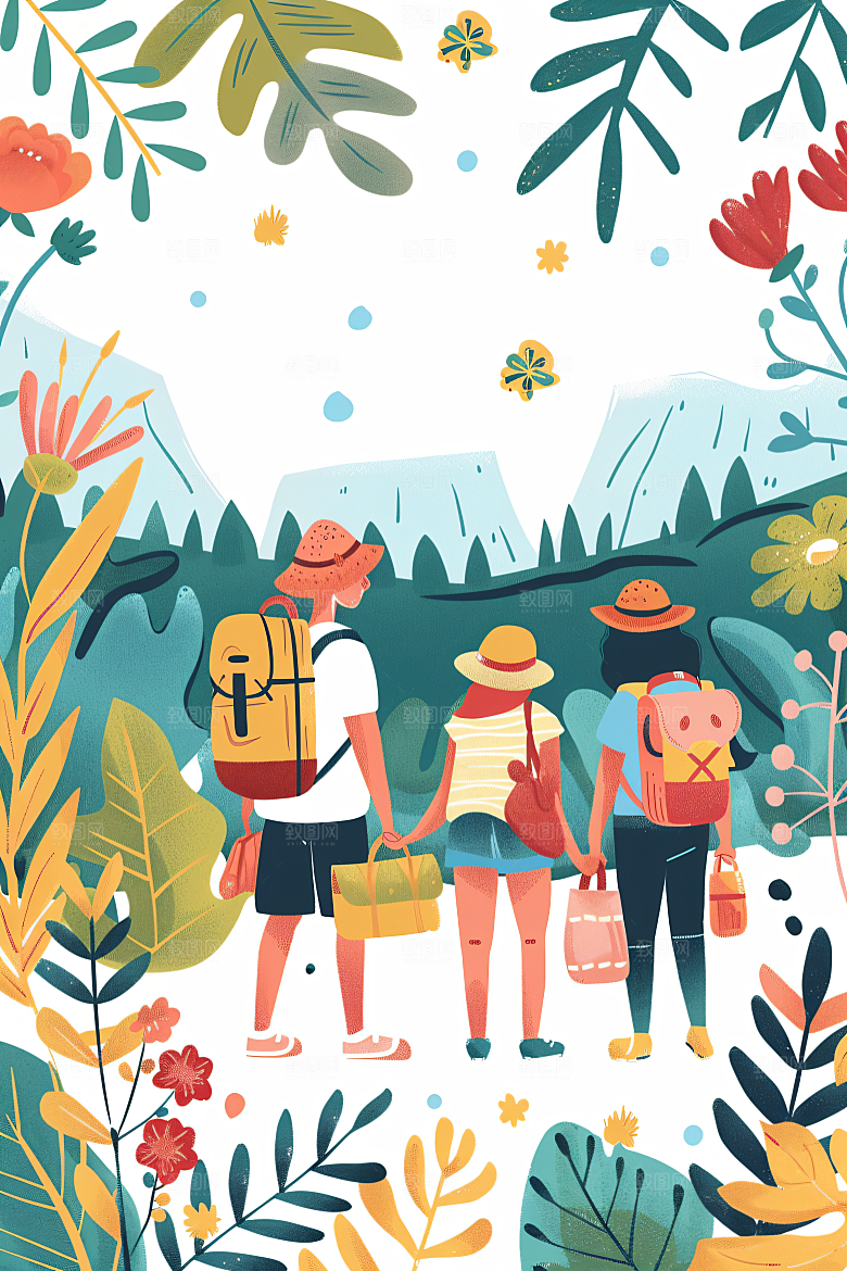 扁平风旅游旅行踏青插画