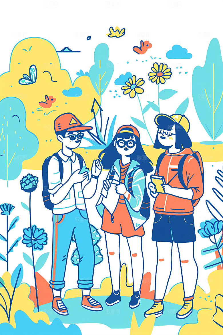 扁平风旅游彩色户外插画