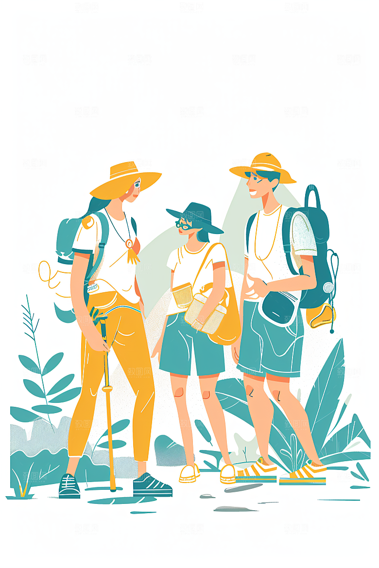 扁平风旅游彩色简约插画