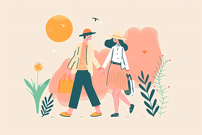 扁平风旅游自由行高清插画