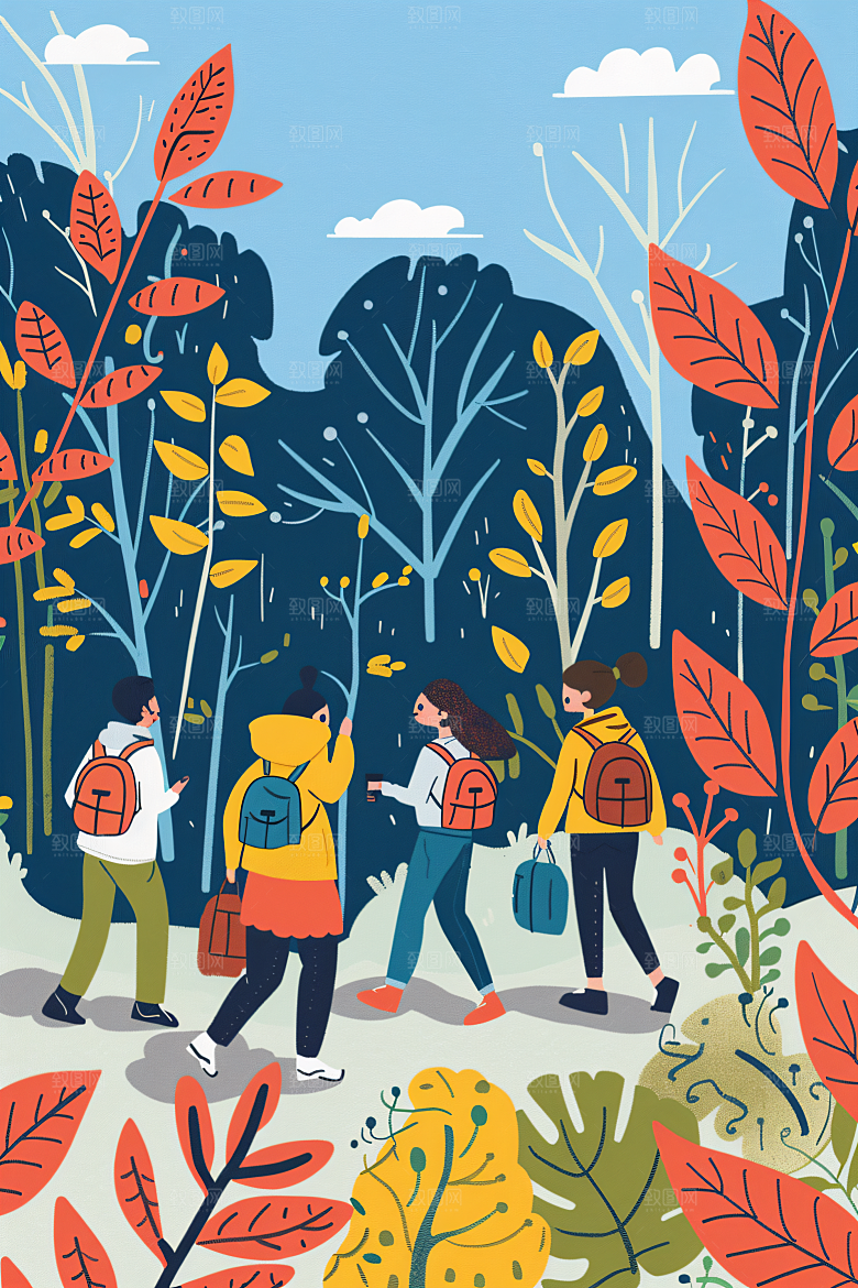 扁平风旅游户外旅行插画