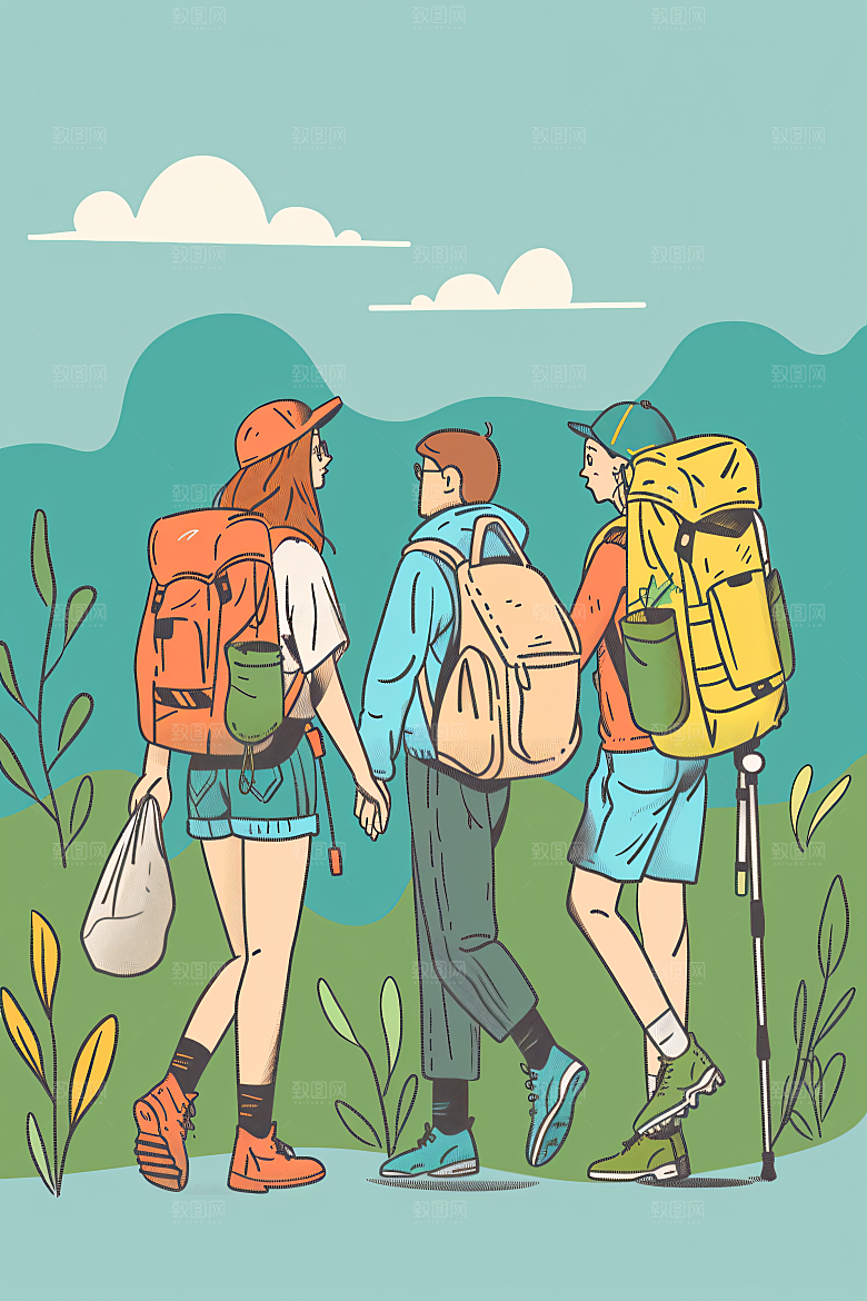 扁平风旅游简约自然插画