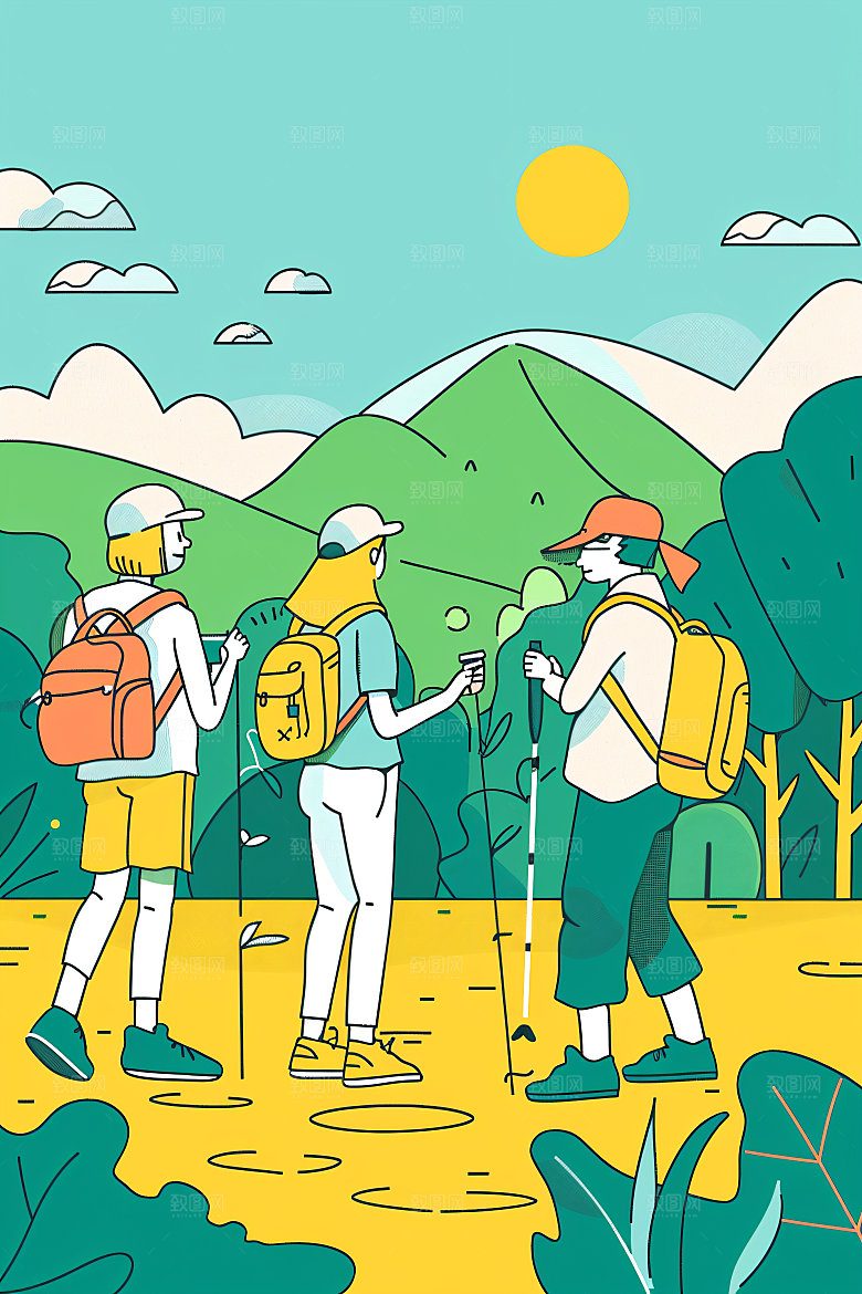 扁平风旅游户外彩色插画