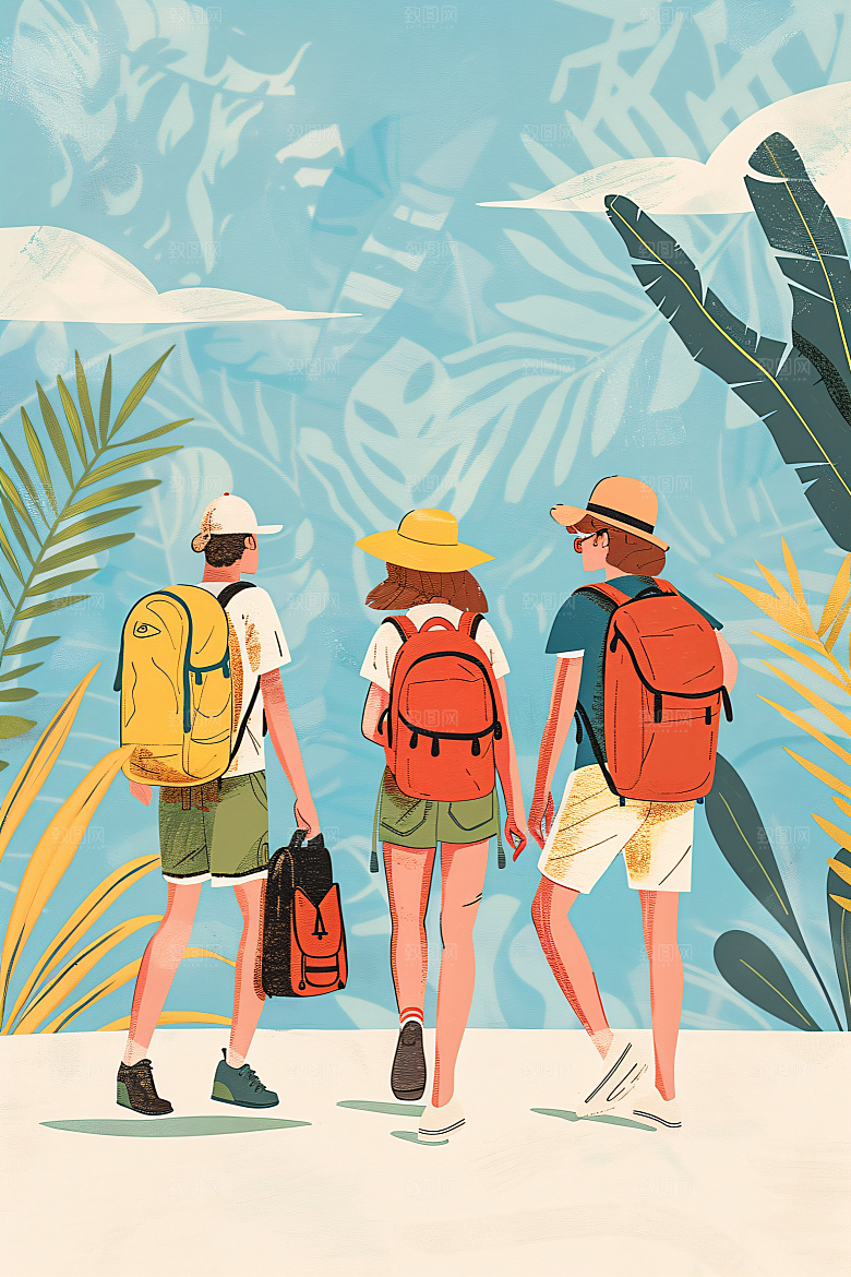 扁平风旅游山野自然插画