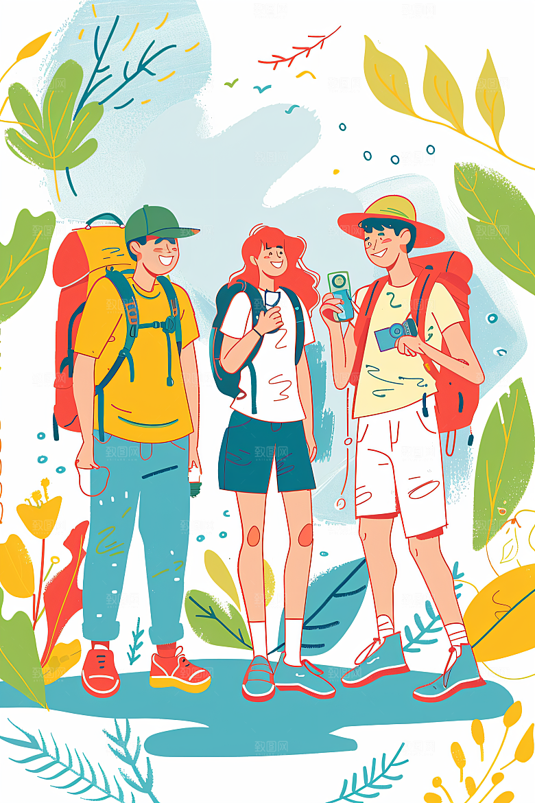 扁平风旅游彩色休闲插画