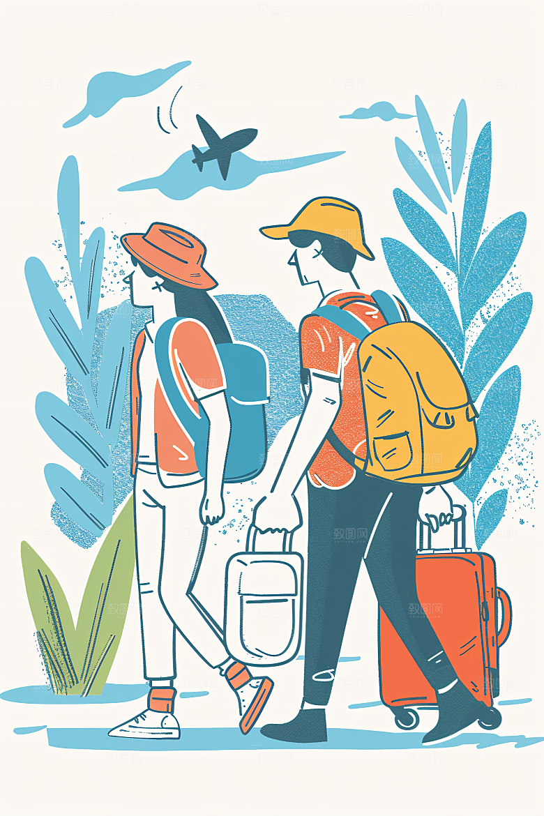 扁平风旅游高清氛围感插画