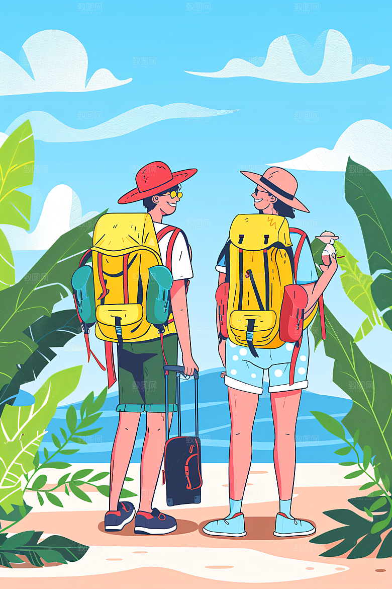 扁平风旅游山野自然插画