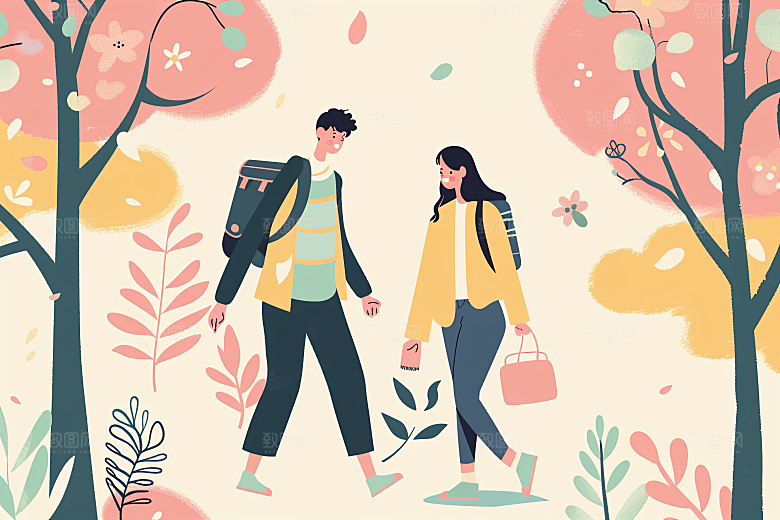 扁平风旅游徒步休闲插画