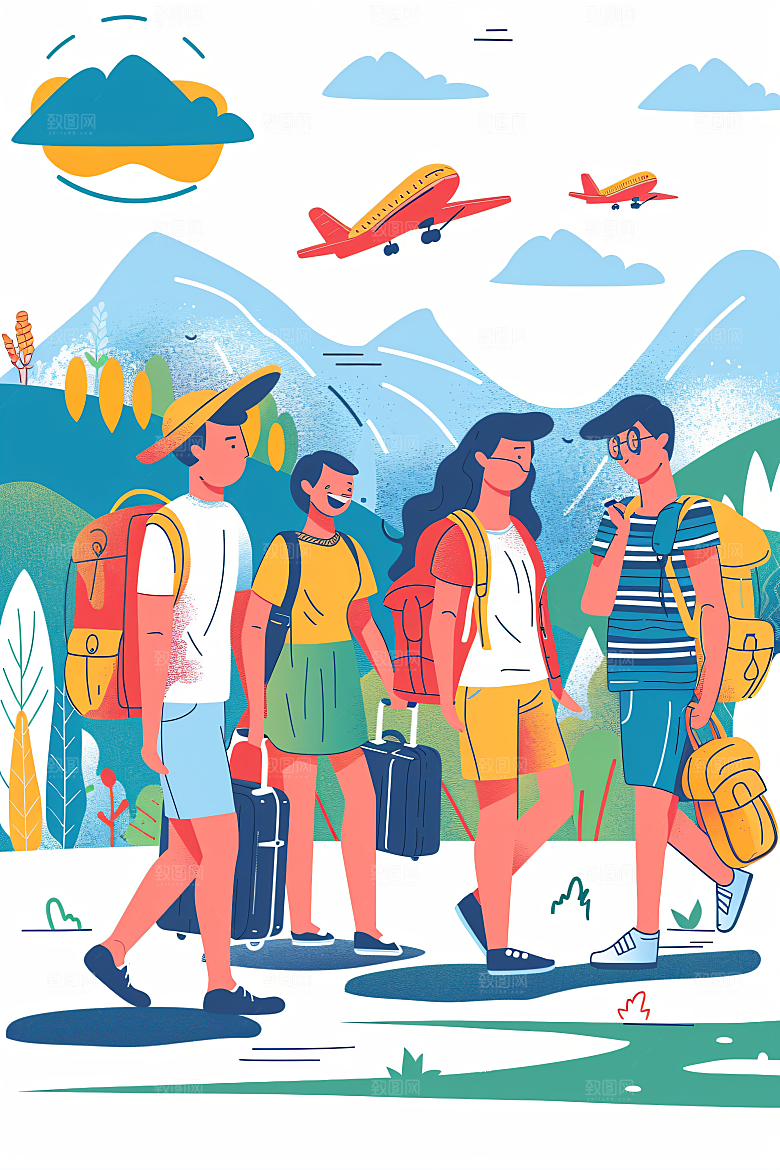 扁平风旅游露营休闲插画
