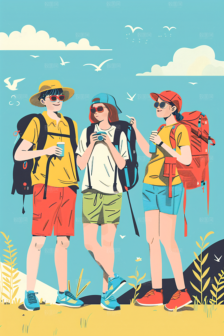 扁平风旅游高清手绘插画