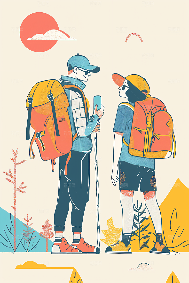 扁平风旅游高清手绘插画