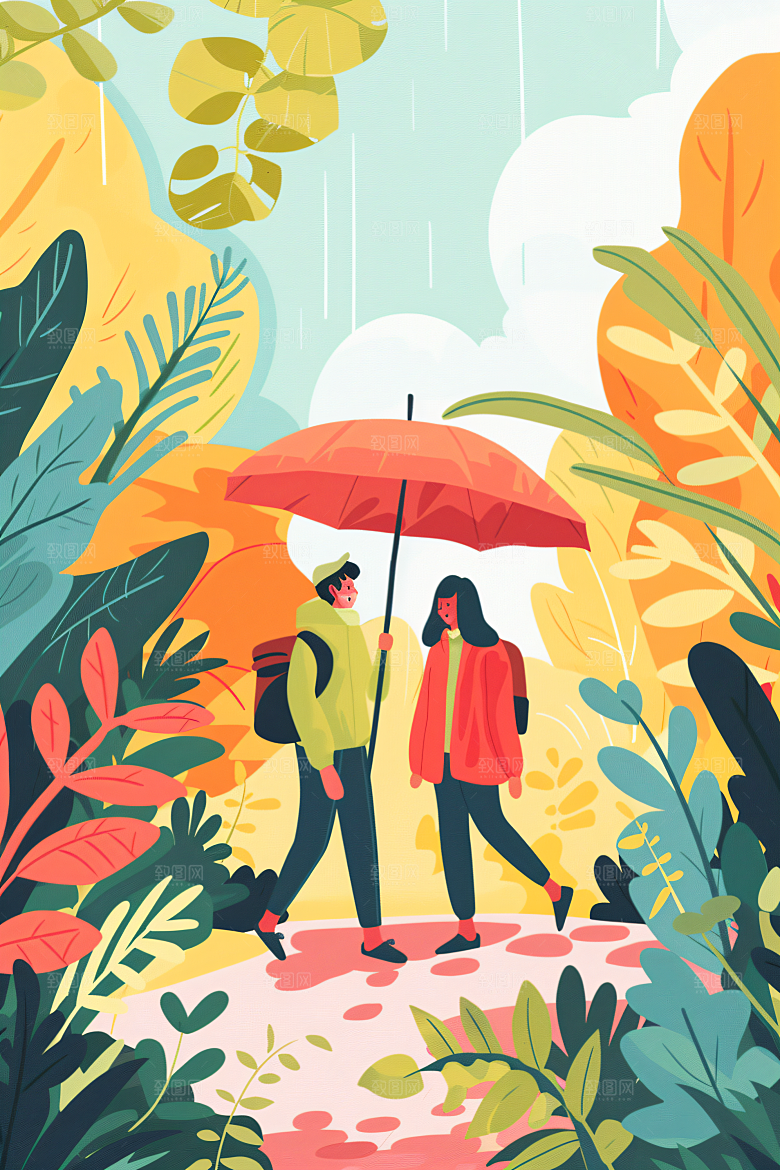 扁平风旅游自由行氛围感插画