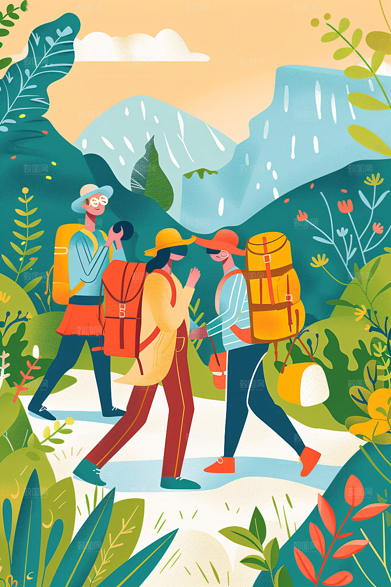 扁平风旅游休闲清新插画