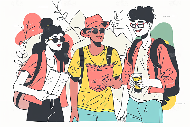 扁平风旅游山野旅行插画