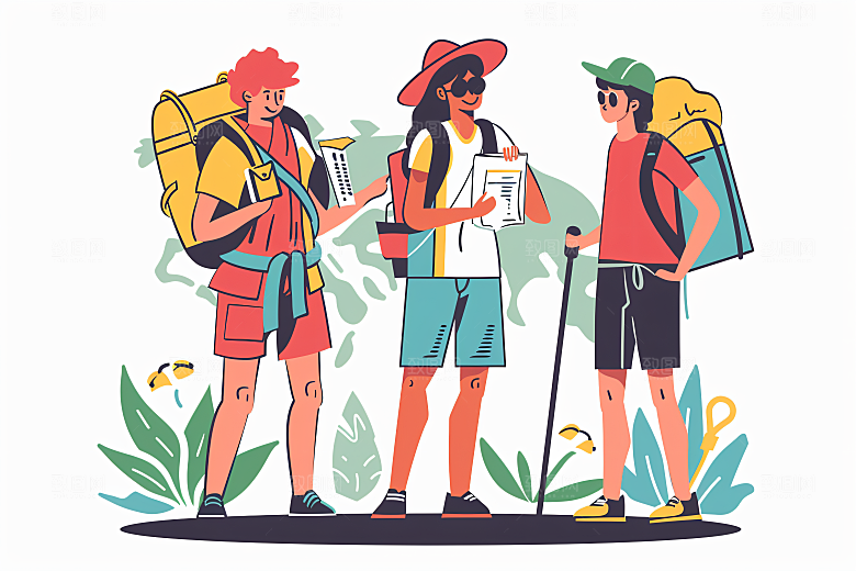 扁平风旅游自然旅行插画