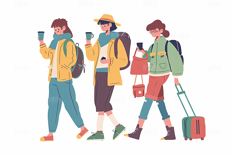 扁平风旅游氛围感休闲插画