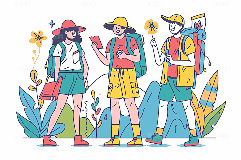 扁平风旅游高清简约插画