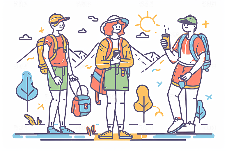 扁平风旅游露营氛围感插画