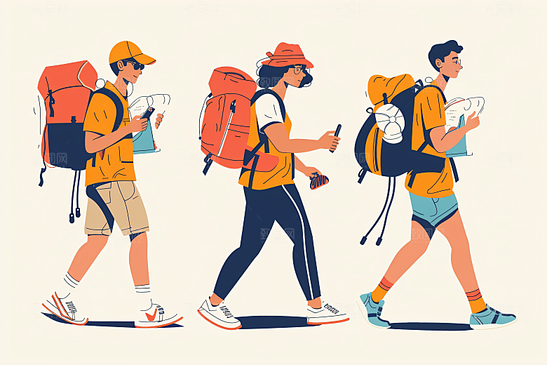 扁平风旅游氛围感清新插画