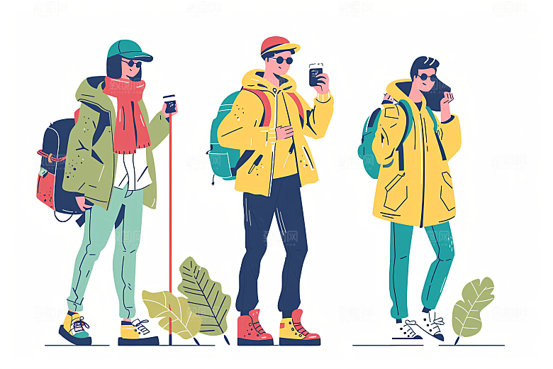扁平风旅游自由行简约插画