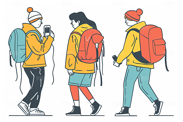 扁平风旅游自由行清新插画