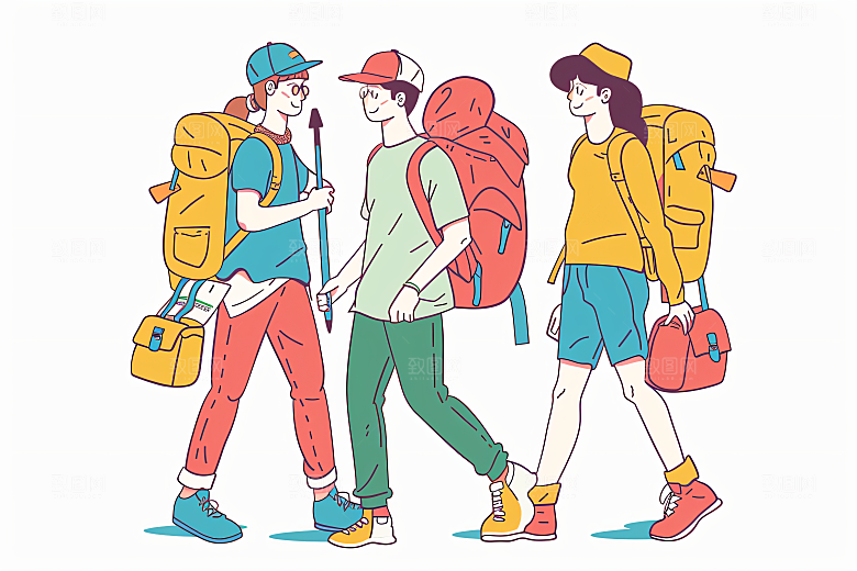 扁平风旅游清新山野插画