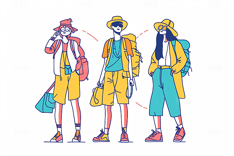 扁平风旅游自然自由行插画
