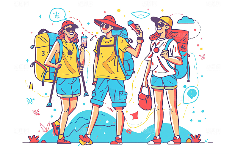 扁平风旅游休闲山野插画