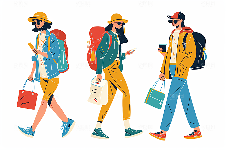 扁平风旅游自由行高清插画