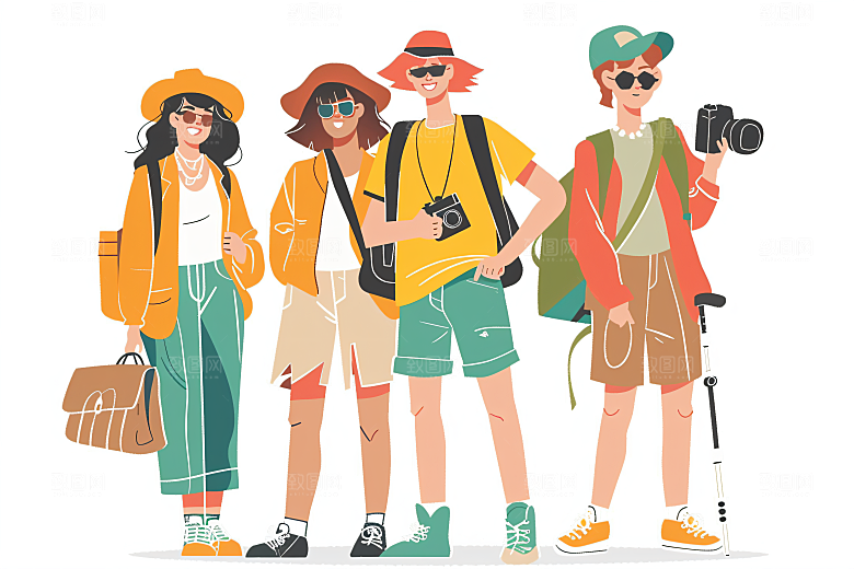 扁平风旅游清新简约插画
