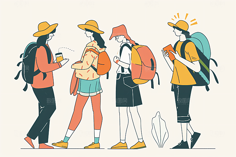扁平风旅游徒步高清插画