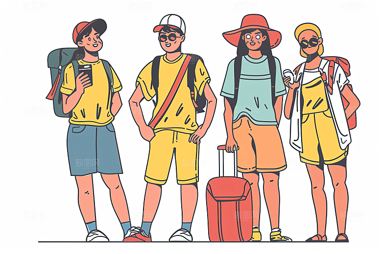 扁平风旅游踏青简约插画