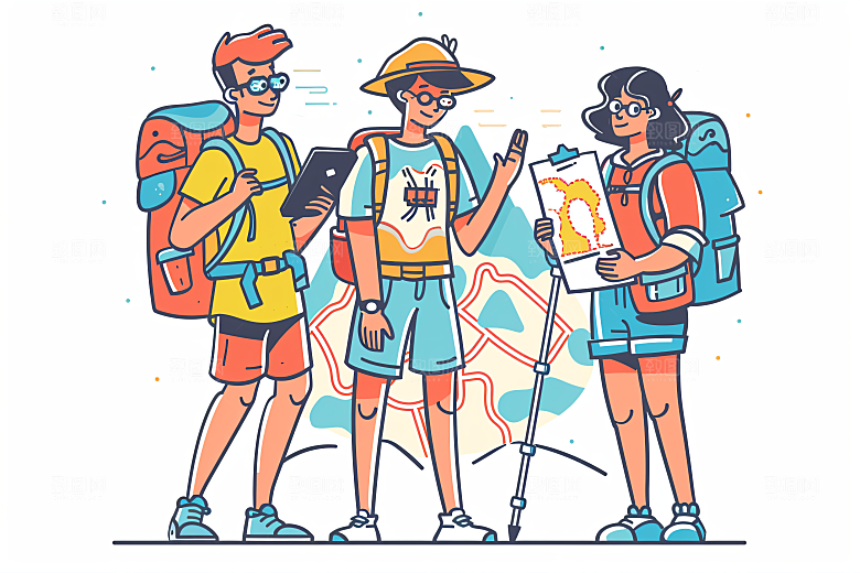 扁平风旅游户外手绘插画