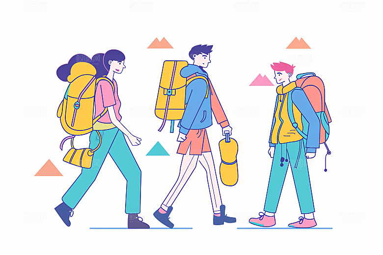 扁平风旅游手绘彩色插画