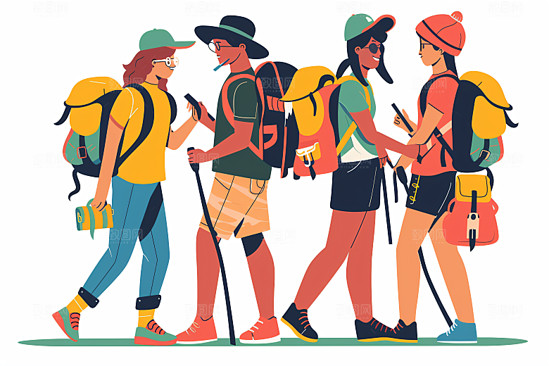扁平风旅游彩色清新插画