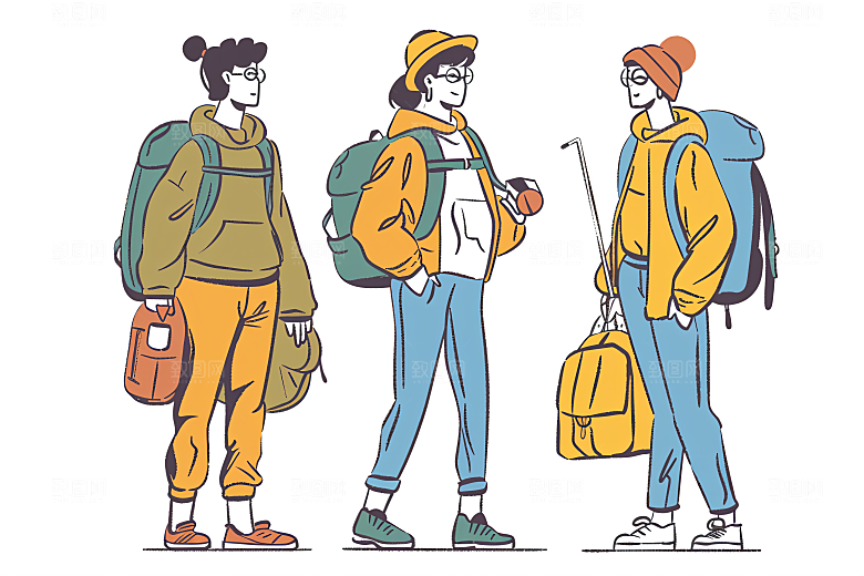 扁平风旅游露营户外插画