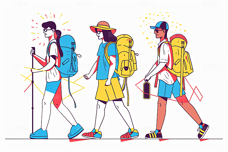 扁平风旅游露营自由行插画