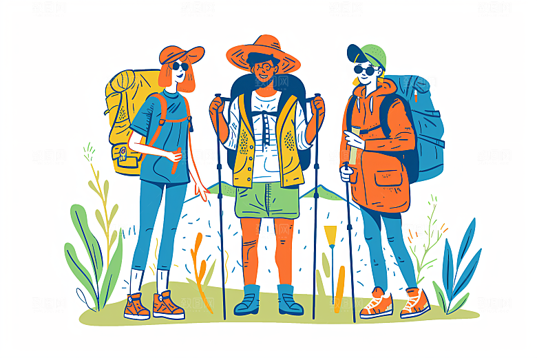 扁平风旅游手绘旅行插画