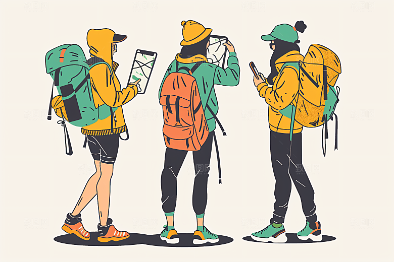 扁平风旅游踏青高清插画
