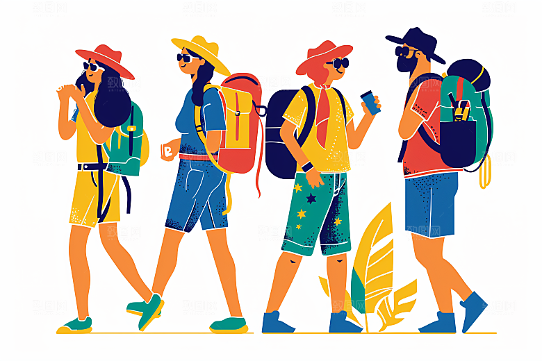 扁平风旅游彩色户外插画