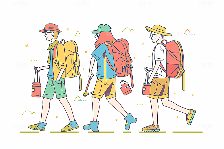 扁平风旅游露营手绘插画