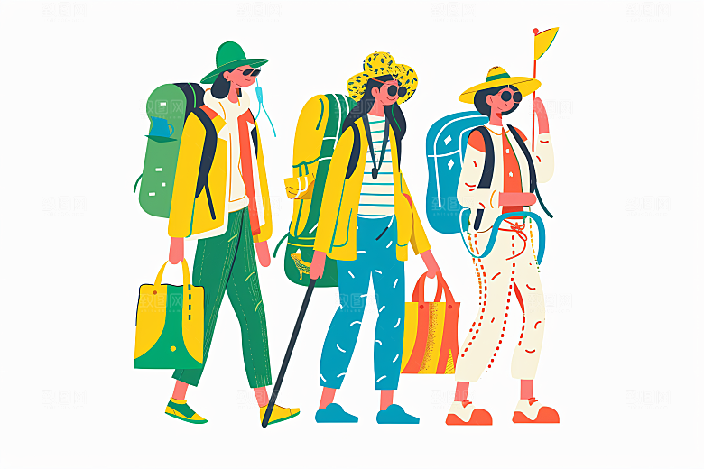 扁平风旅游清新氛围感插画